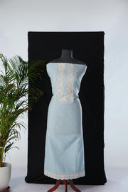 Threaded Echoes Sky Blue Viscose Chanderi Unstitched Suit Set